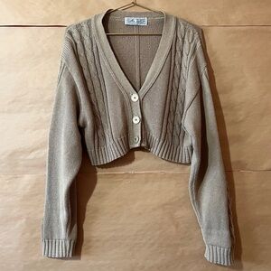 Vintage Great American Sweater Co GAS Cable Knit Cropped Cardigan Sweater Size M